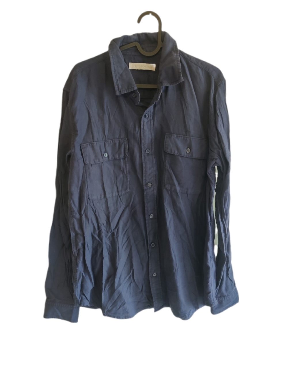 Outerknown Navy Button Down Organic Cotton And Linen